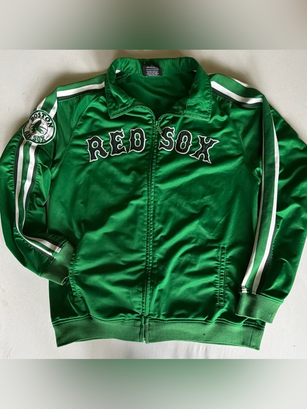 Boston Red Sox Irish Green Vintage Track Jacket Large MLB Stiched Logo